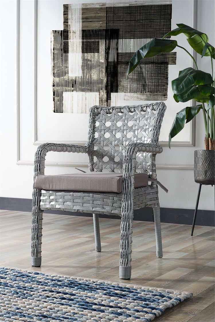 Evdemo Ayaz 4 Kişilik Rattan Bahçe Balkon Mutfak Masa Takımı Açık Gri