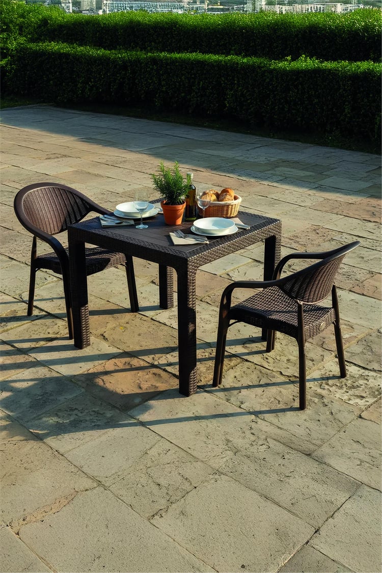 Evdemo Bamboo 2 Kişilik Rattan Masa Sandalye Takımı Kahve