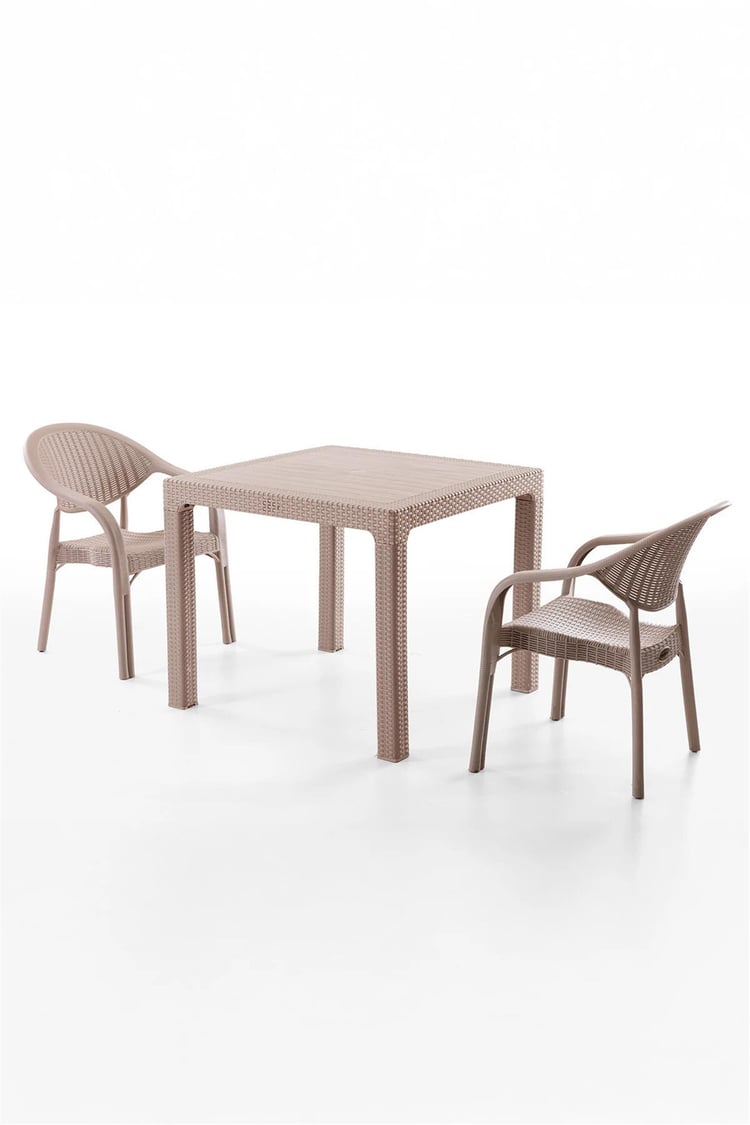 Evdemo Bamboo 2 Kişilik Rattan Masa Sandalye Takımı Cappuccino