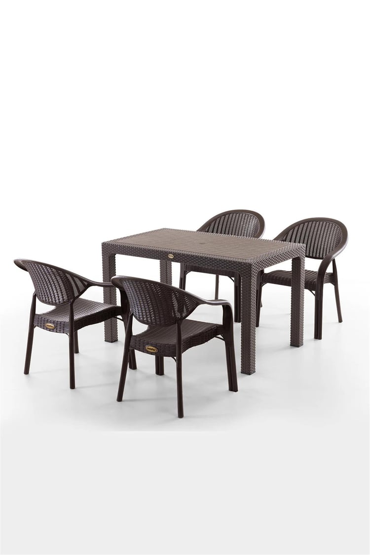 Evdemo Bamboo 4 Kişilik Rattan Masa Sandalye Takımı Kahve