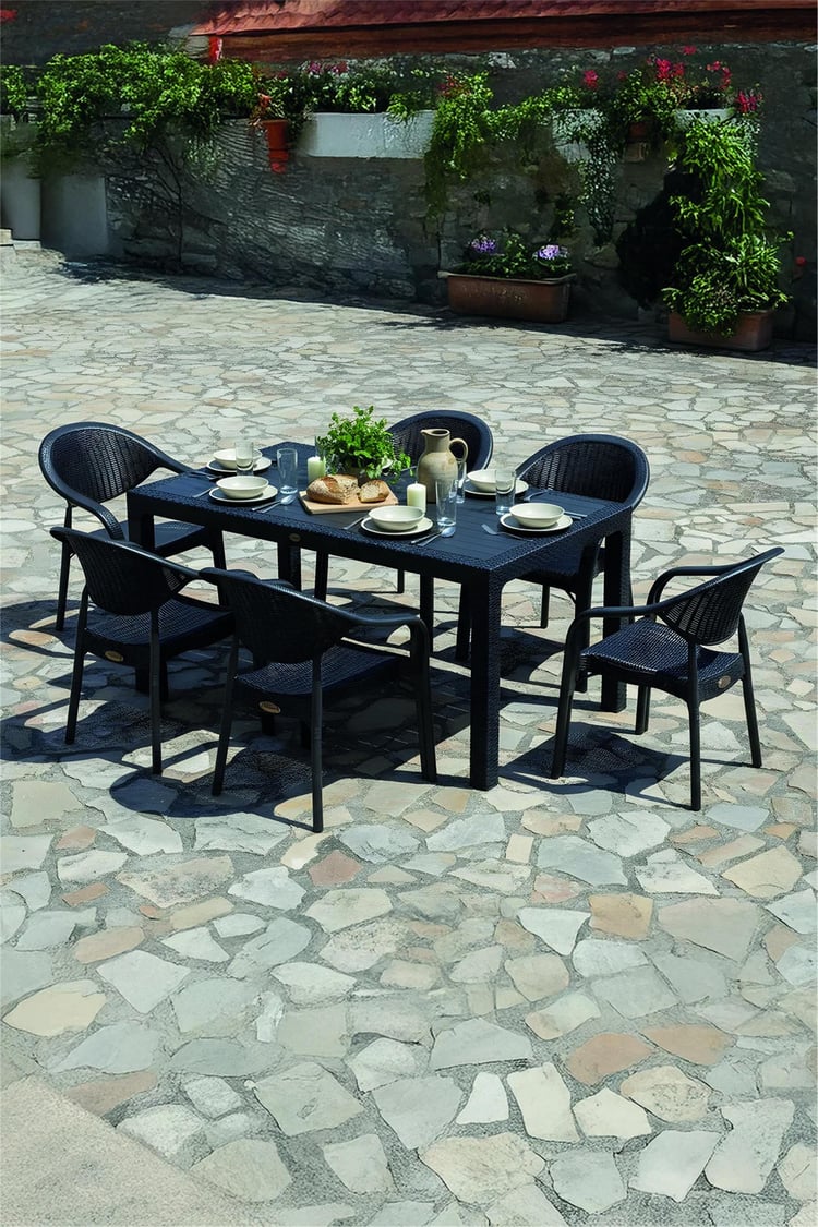 Evdemo Bamboo 6 Kişilik Rattan Masa Sandalye Takımı Siyah