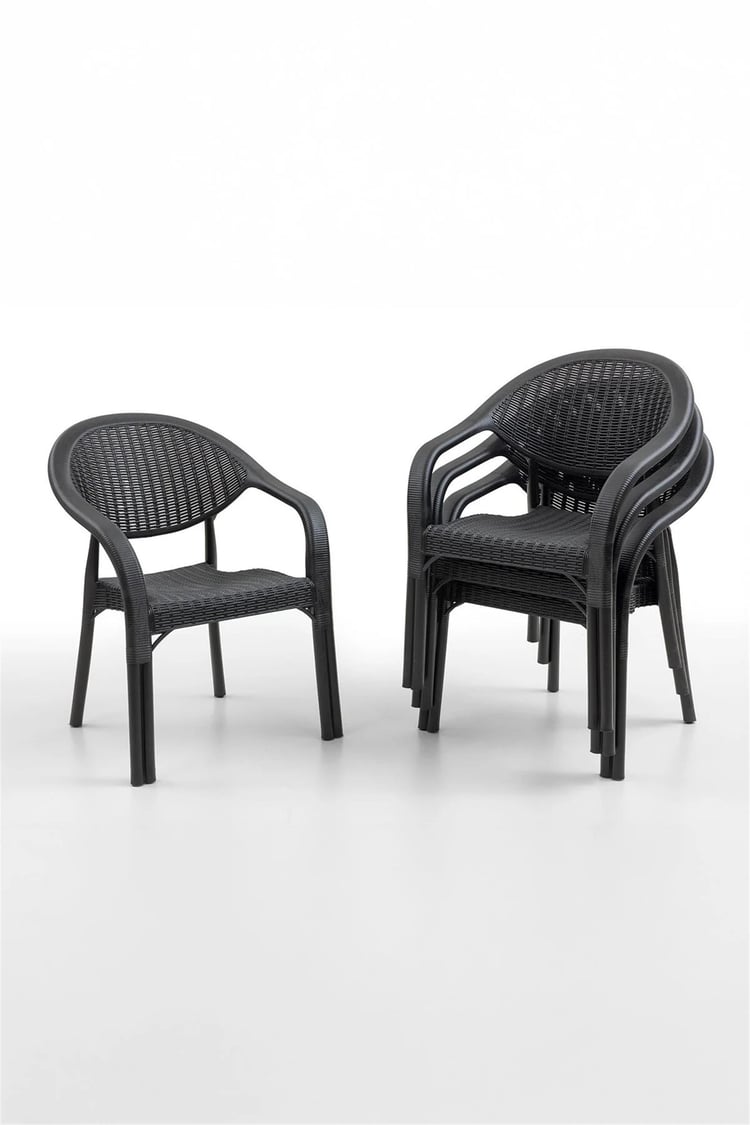 Evdemo Bamboo 6 Kişilik Rattan Masa Sandalye Takımı Siyah