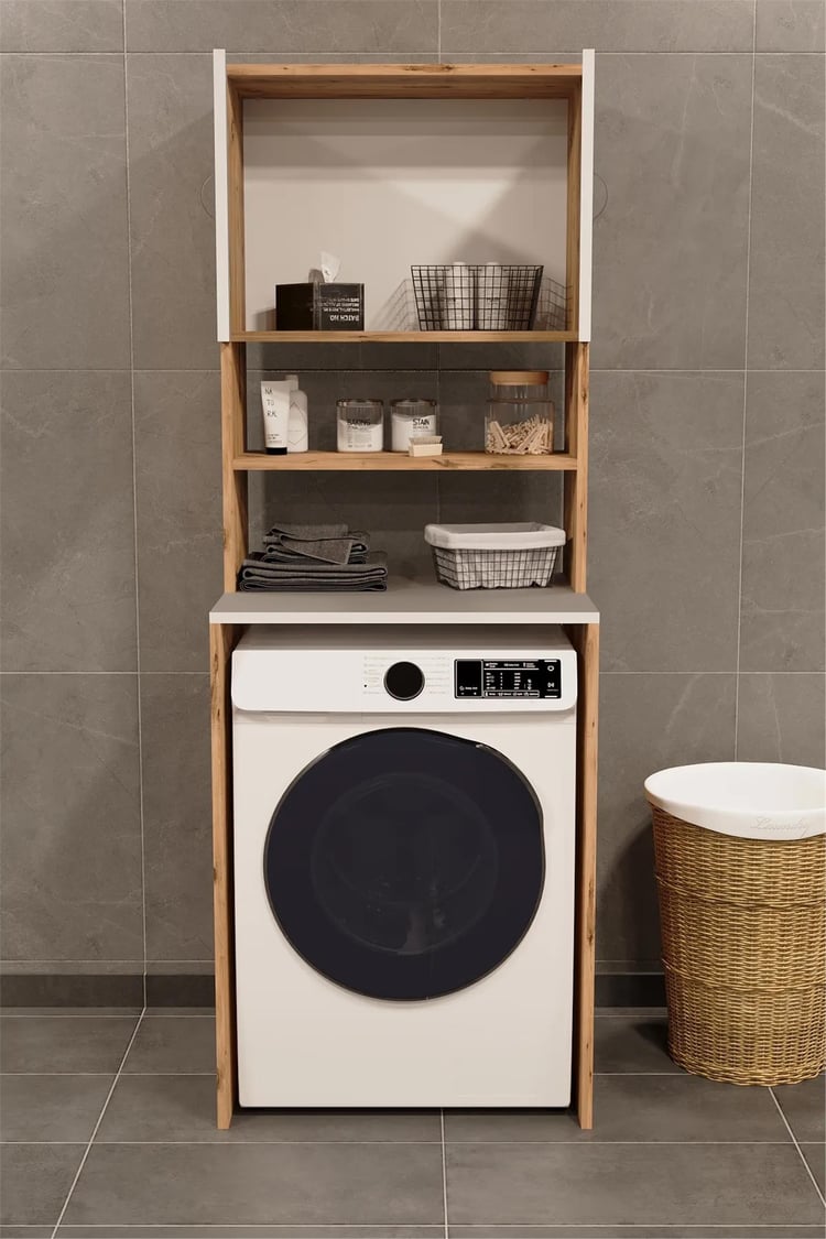 Evdemo Çamaşır Makinesi Üstü Banyo Dolabı Rafı Atlantik Çam