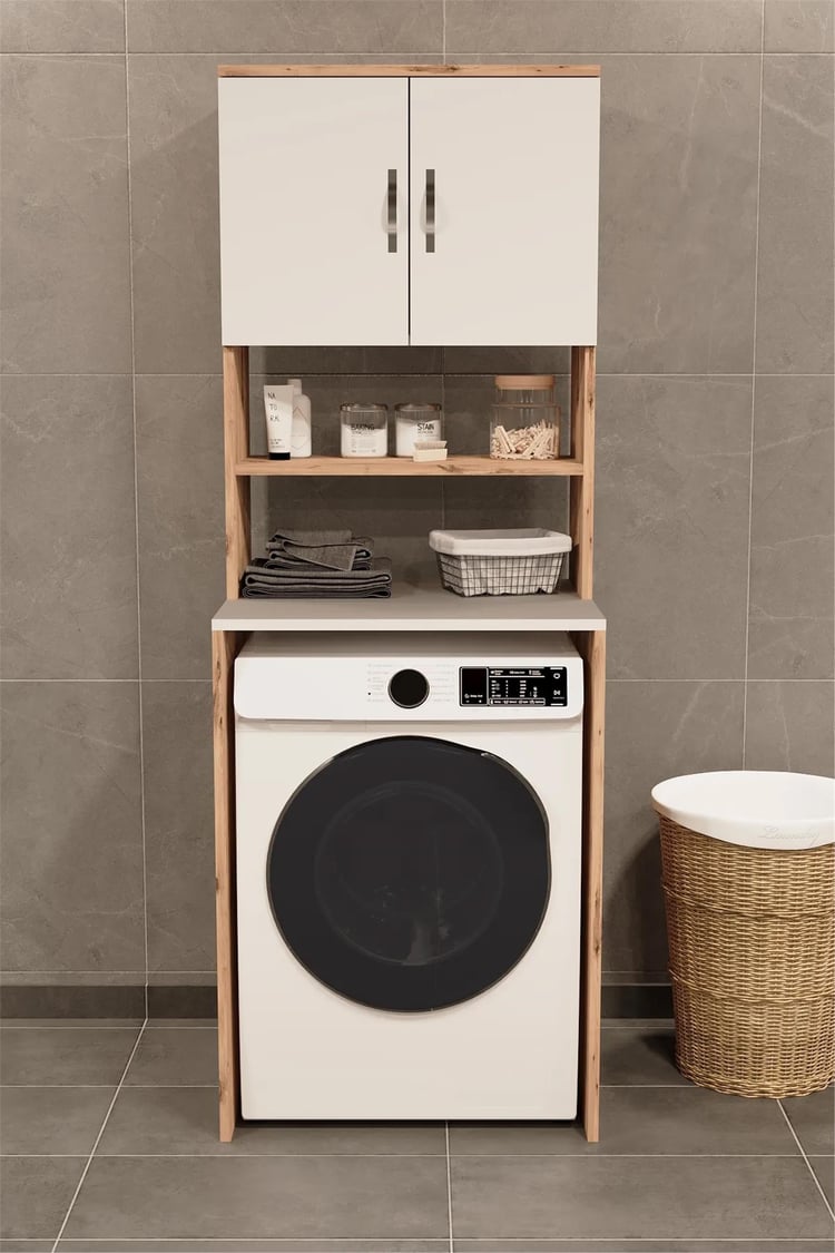 Evdemo Çamaşır Makinesi Üstü Banyo Dolabı Rafı Atlantik Çam