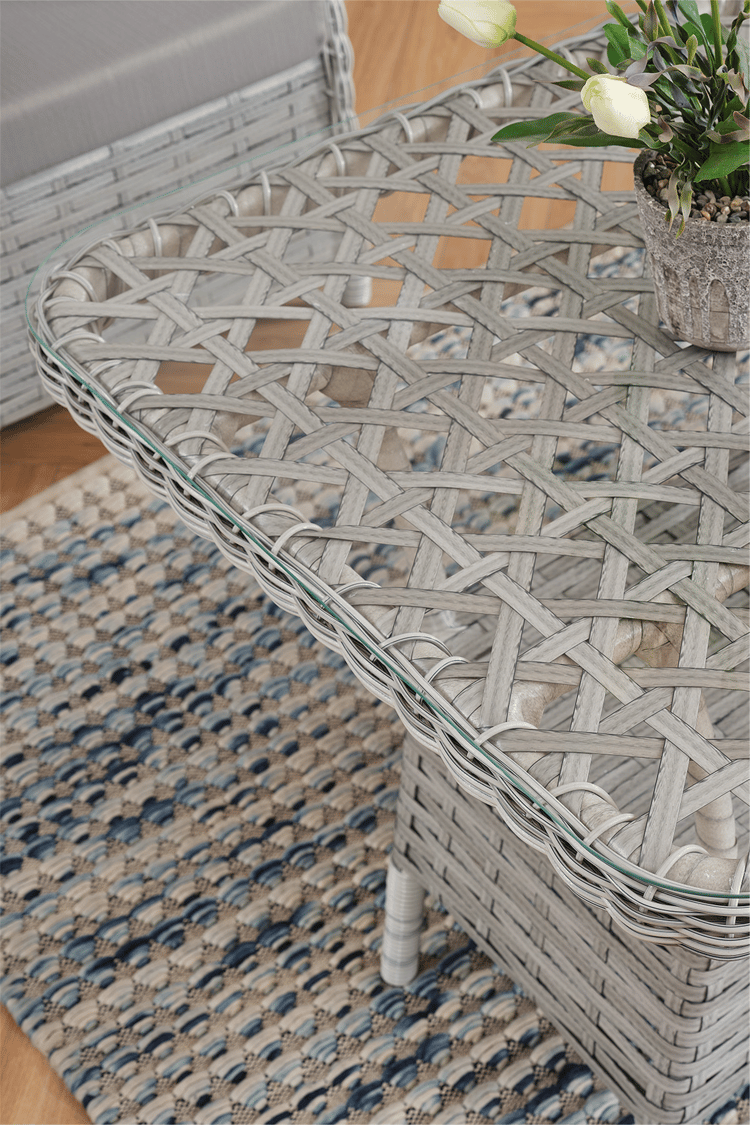 Evdemo Duru 4 Kişilik Rattan Bahçe Balkon Mutfak Masa Takımı Gri