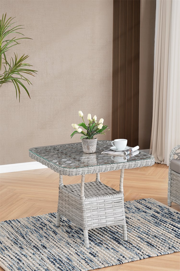 Evdemo Duru 4 Kişilik Rattan Bahçe Balkon Mutfak Masa Takımı Gri