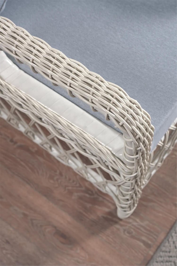 Evdemo Edra Rattan Puflu Bahçe Balkon Takımı 3+1+1+Camı Masa Kemik Rengi