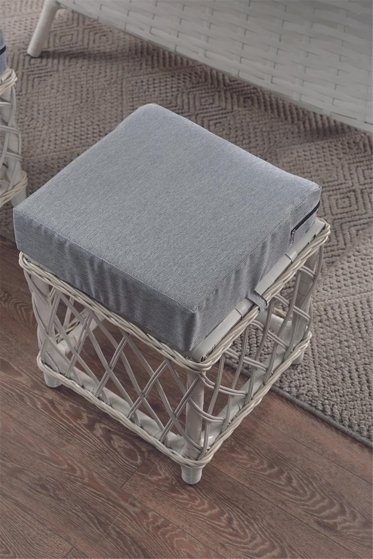 Evdemo Edra Rattan Puflu Bahçe Balkon Takımı 3+1+1+Camı Masa Kemik Rengi