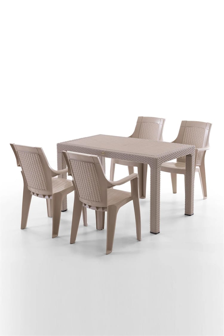 Evdemo Efes 4 Kişilik Rattan Masa Sandalye Takımı Cappuccino