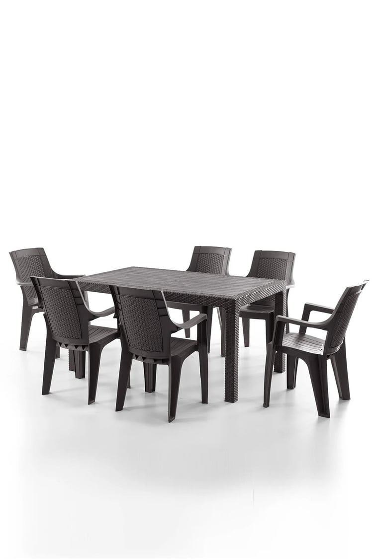 Evdemo Efes 6 Kişilik Rattan Masa Sandalye Takımı Kahve