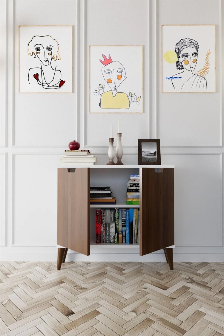 Evdemo Elegant 2 Kapaklı Dekoratif Konsol Barok Ceviz Beyaz