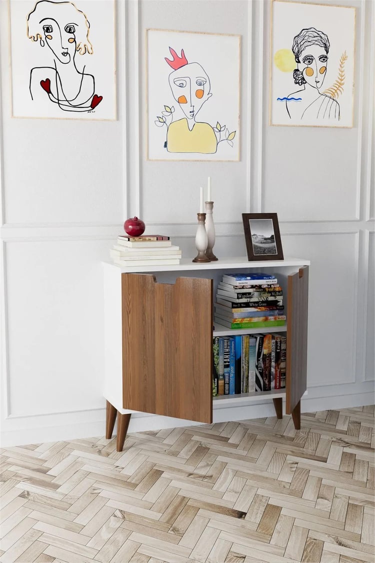 Evdemo Elegant 2 Kapaklı Dekoratif Konsol Barok Ceviz Beyaz