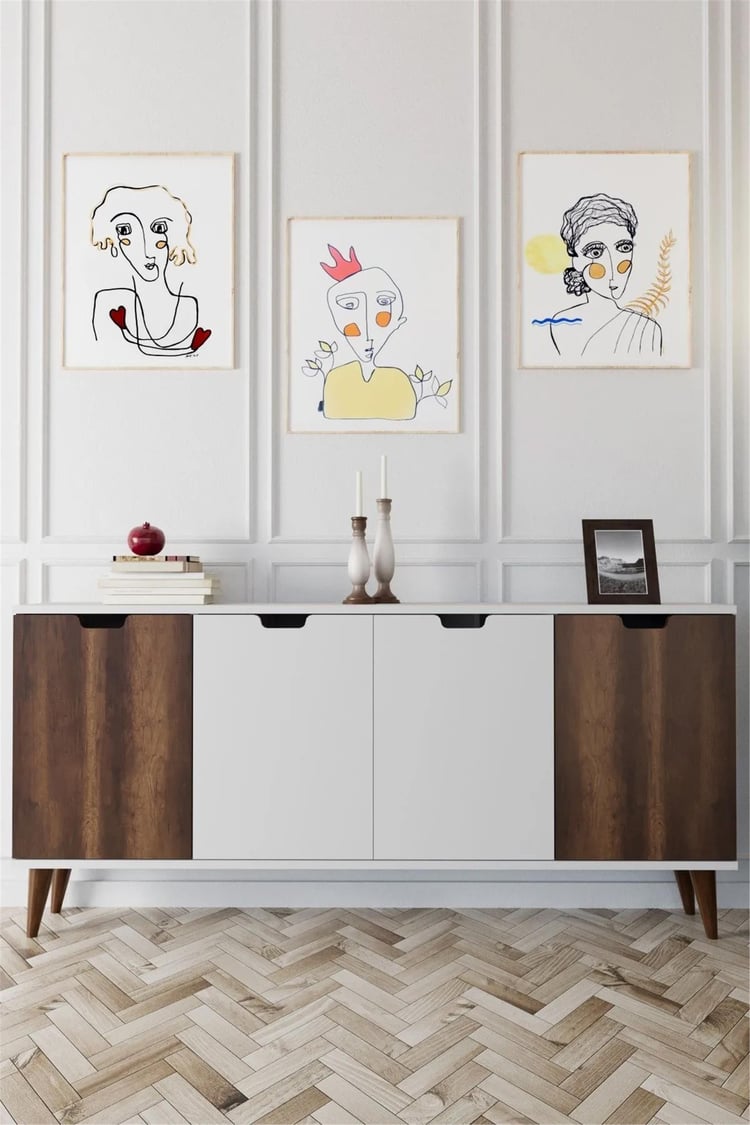 Evdemo Elegant 4 Kapaklı Dekoratif Konsol Barok Ceviz Beyaz