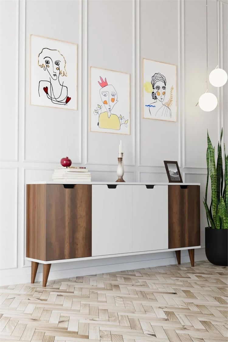 Evdemo Elegant 4 Kapaklı Dekoratif Konsol Barok Ceviz Beyaz