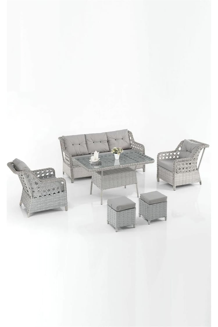 Evdemo Eren Rattan Puflu Bahçe Balkon Takımı 3+1+1 Gri