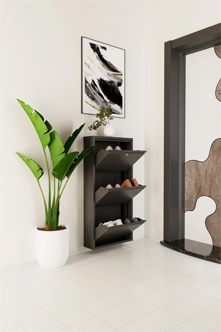 Evdemo Kilitli 3 Kapaklı Metal Ayakkabılık Antrasit