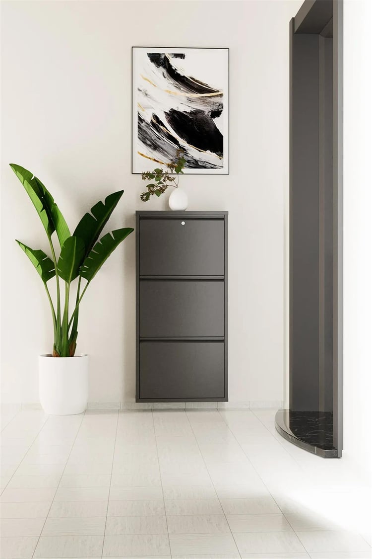 Evdemo Kilitli 3 Kapaklı Metal Ayakkabılık Antrasit