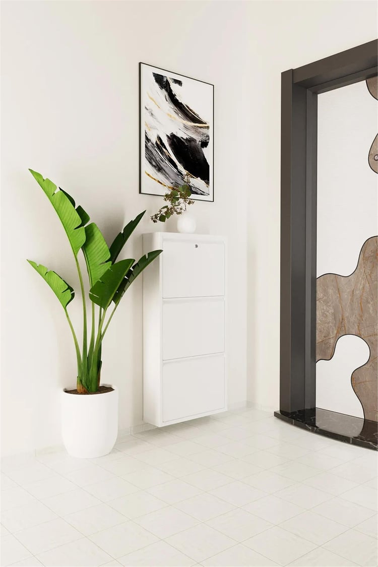 Evdemo Kilitli 3 Kapaklı Metal Ayakkabılık Beyaz