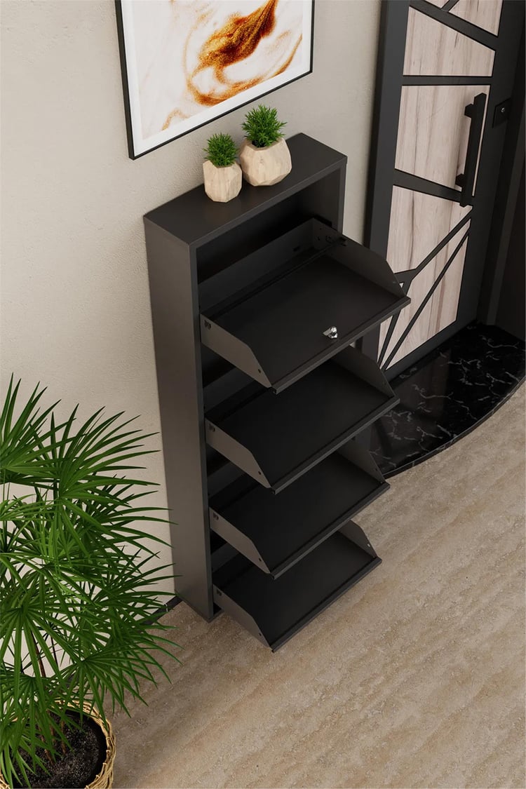 Evdemo Kilitli 4 Kapaklı Metal Ayakkabılık Antrasit