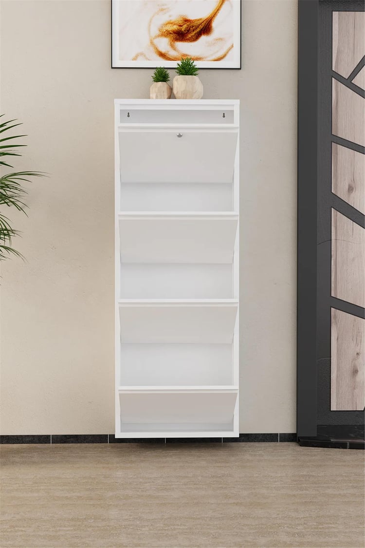 Evdemo Kilitli 4 Kapaklı Metal Ayakkabılık Beyaz