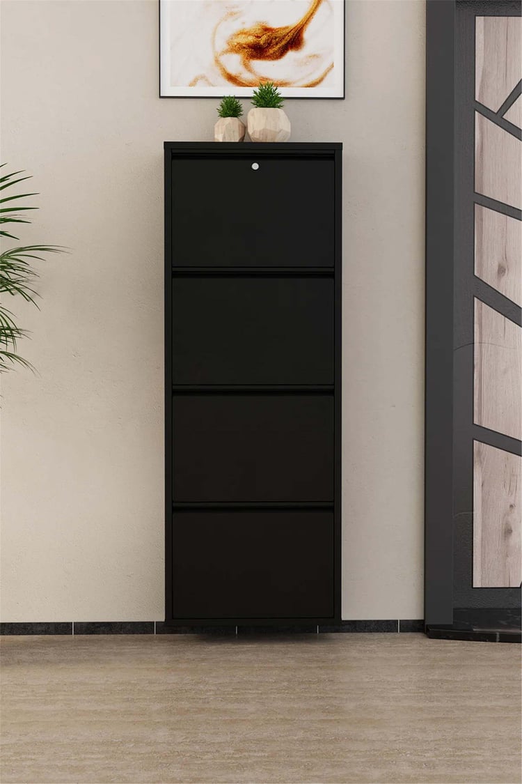 Evdemo Kilitli 4 Kapaklı Metal Ayakkabılık Siyah