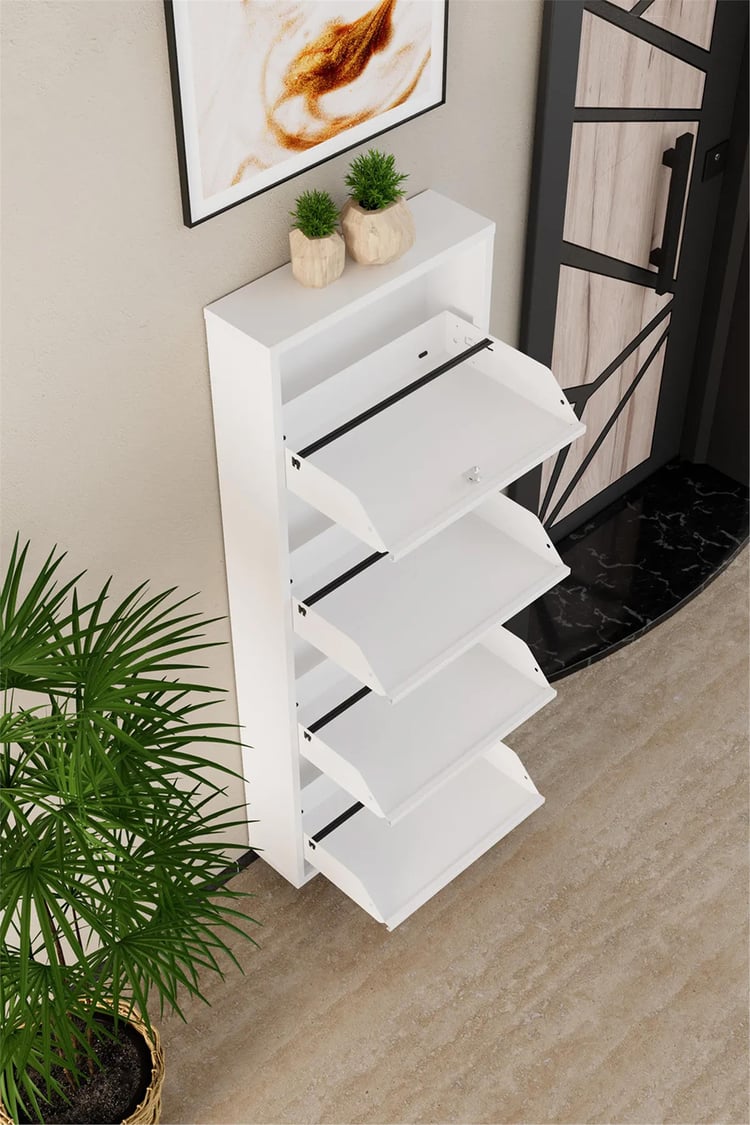 Evdemo Kilitli 4 Kapaklı Metal Ayakkabılık Beyaz