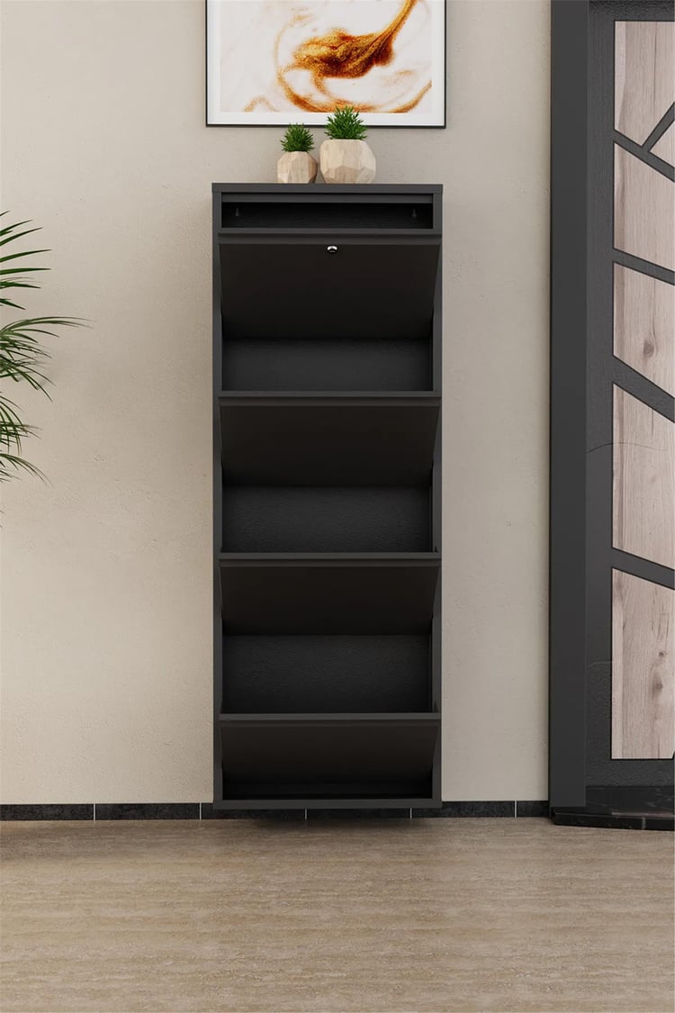 Evdemo Kilitli 4 Kapaklı Metal Ayakkabılık Antrasit