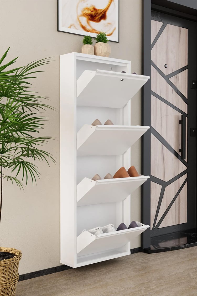 Evdemo Kilitli 4 Kapaklı Metal Ayakkabılık Beyaz