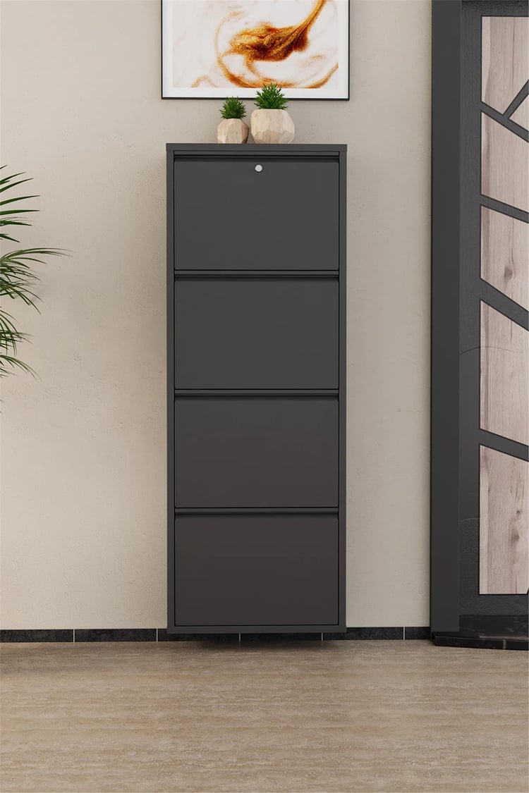 Evdemo Kilitli 4 Kapaklı Metal Ayakkabılık Antrasit