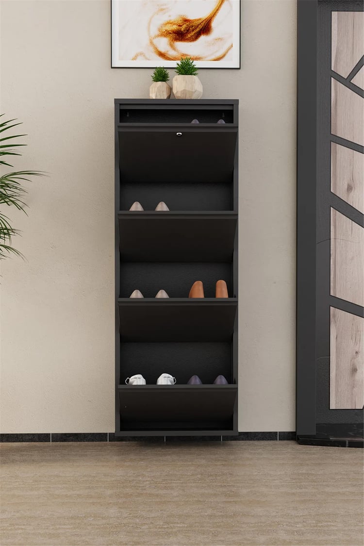 Evdemo Kilitli 4 Kapaklı Metal Ayakkabılık Antrasit