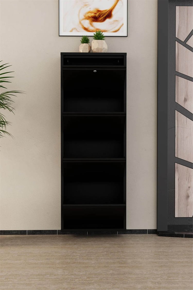 Evdemo Kilitli 4 Kapaklı Metal Ayakkabılık Siyah