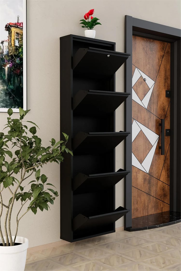 Evdemo Kilitli 5 Kapaklı Metal Ayakkabılık Siyah