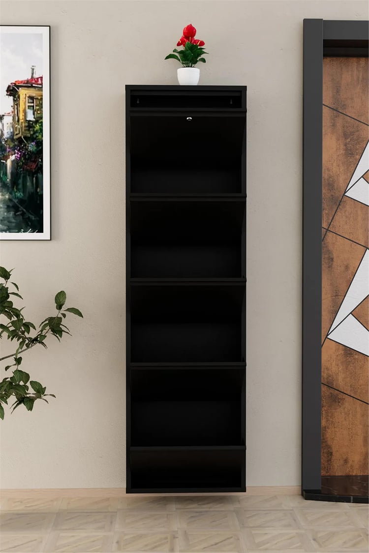 Evdemo Kilitli 5 Kapaklı Metal Ayakkabılık Siyah