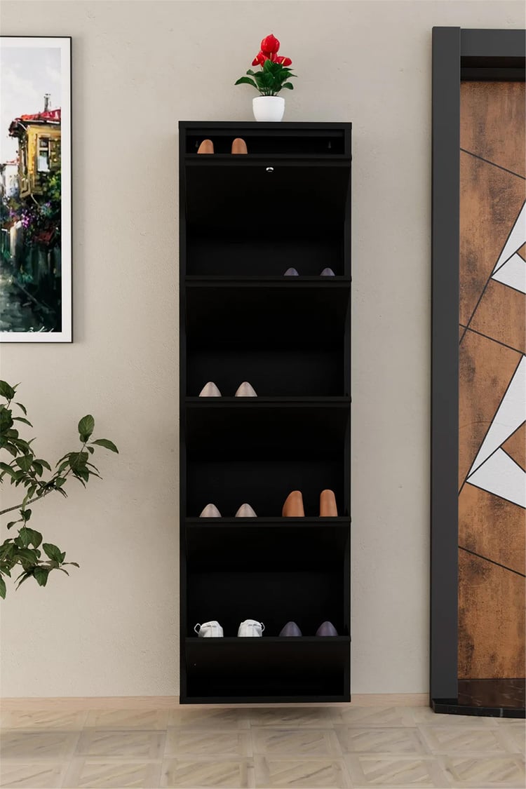 Evdemo Kilitli 5 Kapaklı Metal Ayakkabılık Siyah