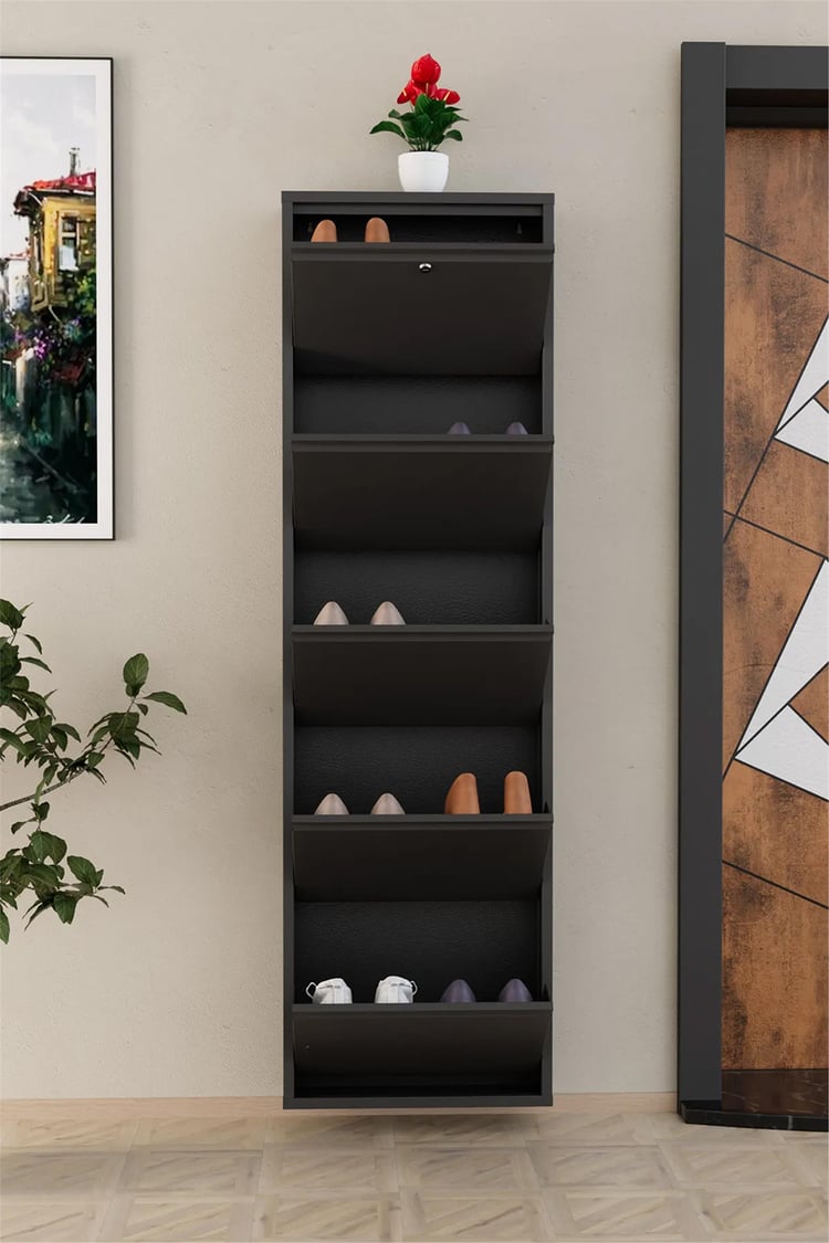 Evdemo Kilitli 5 Kapaklı Metal Ayakkabılık Antrasit