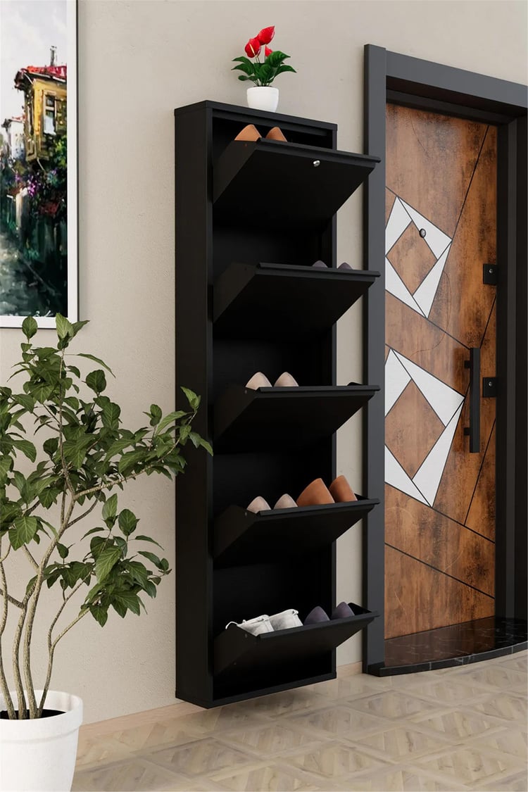 Evdemo Kilitli 5 Kapaklı Metal Ayakkabılık Siyah