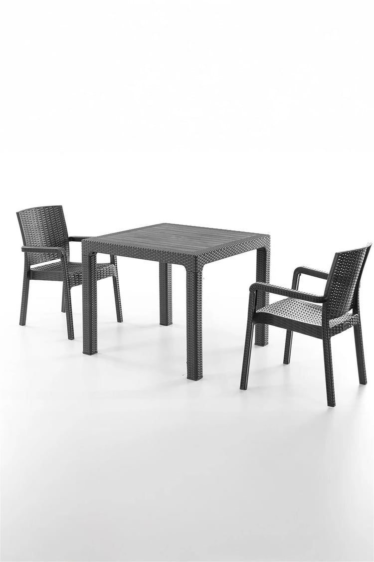 Evdemo King 2 Kişilik Rattan Masa Sandalye Takımı Siyah