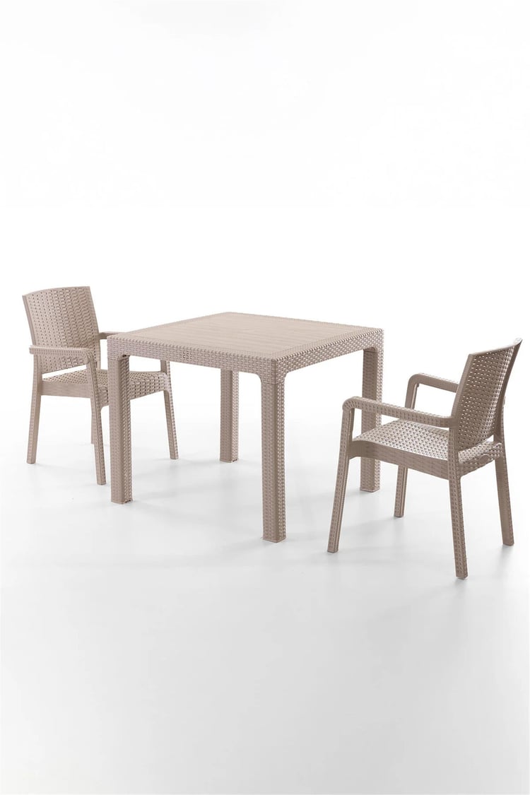 Evdemo King 2 Kişilik Rattan Masa Sandalye Takımı Cappuccino