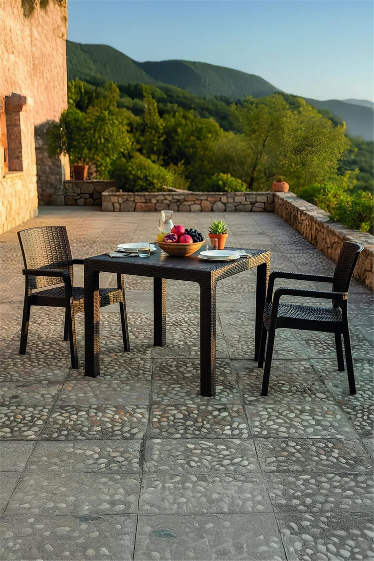 Evdemo King 2 Kişilik Rattan Masa Sandalye Takımı Kahve