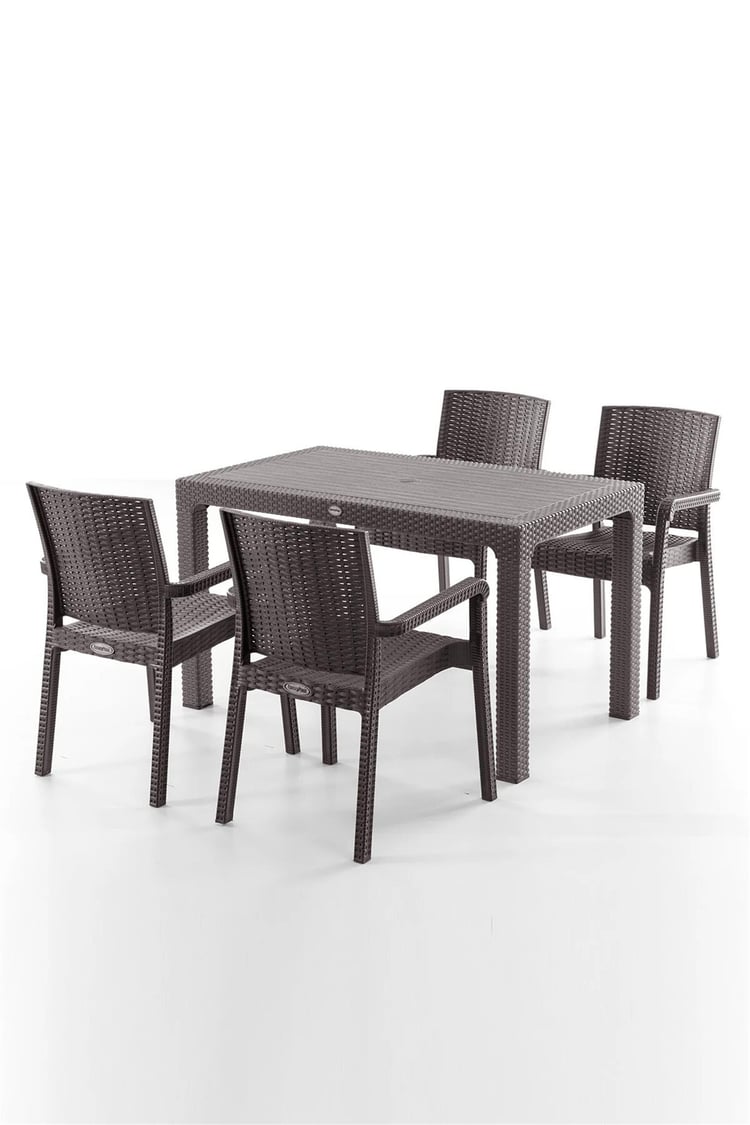 Evdemo King 4 Kişilik Rattan Masa Sandalye Takımı Kahve