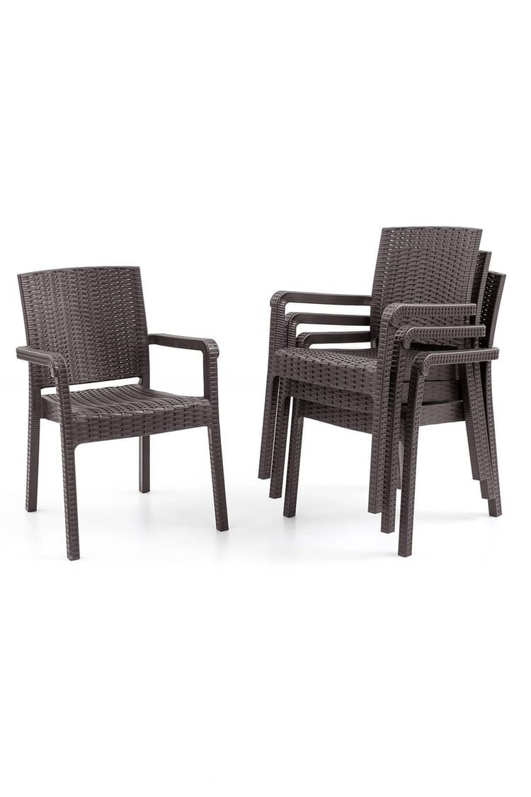 Evdemo King 4 Kişilik Rattan Masa Sandalye Takımı Kahve