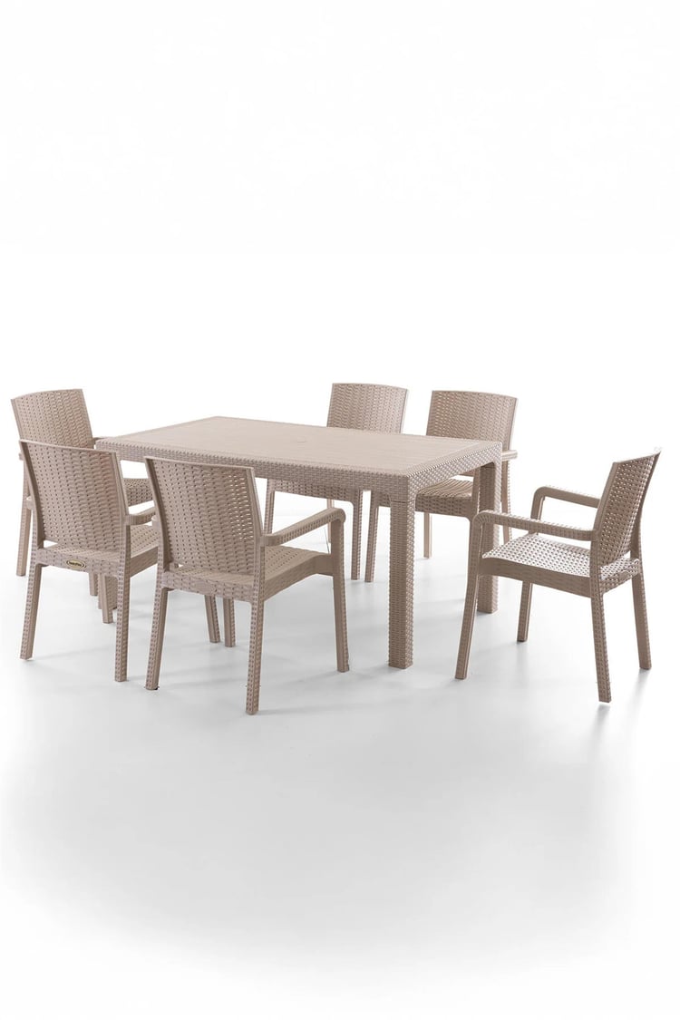 Evdemo King 6 Kişilik Rattan Masa Sandalye Takımı Cappuccino