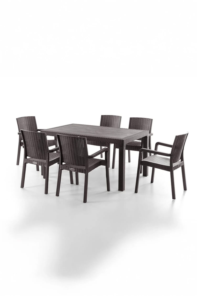 Evdemo King 6 Kişilik Rattan Masa Sandalye Takımı Kahve