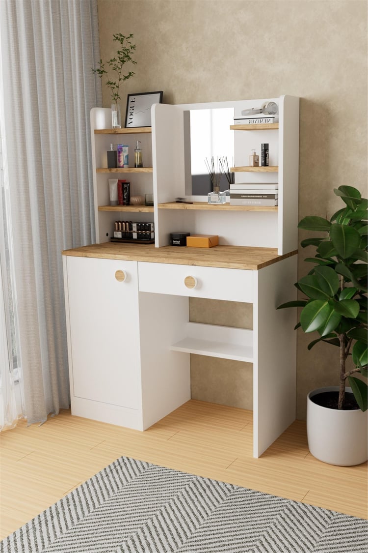 Evdemo Orkide Makyaj Masası Beyaz Atlantik Çam