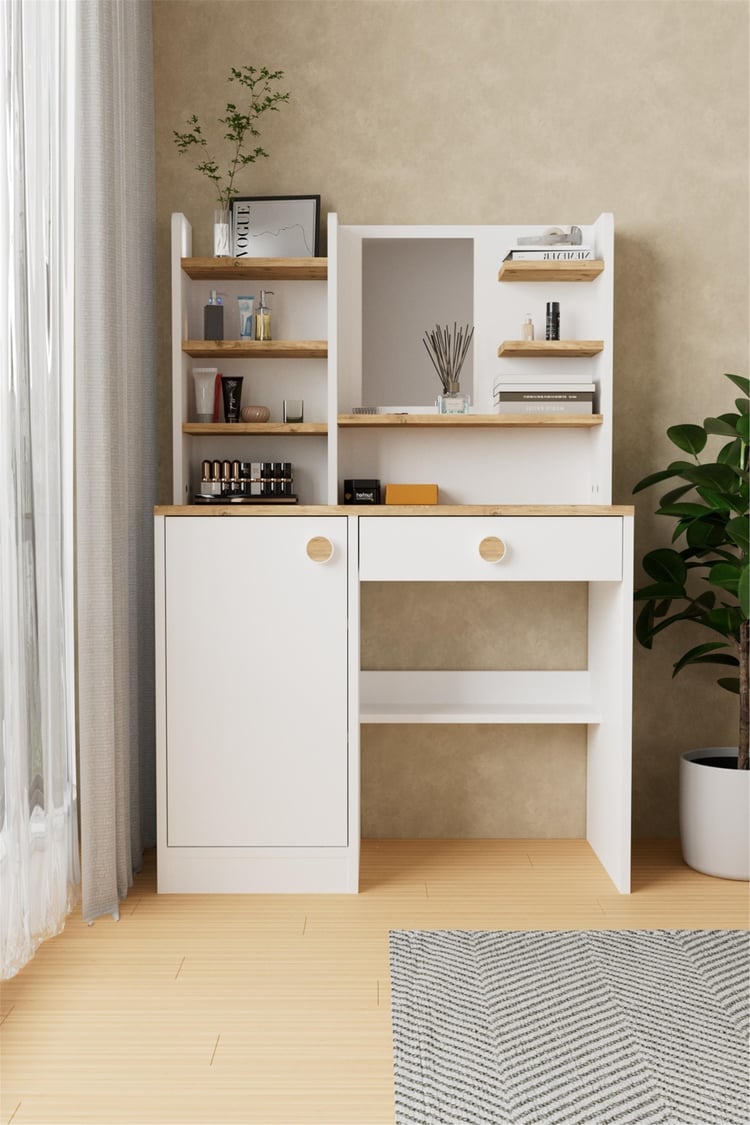 Evdemo Orkide Makyaj Masası Beyaz Atlantik Çam