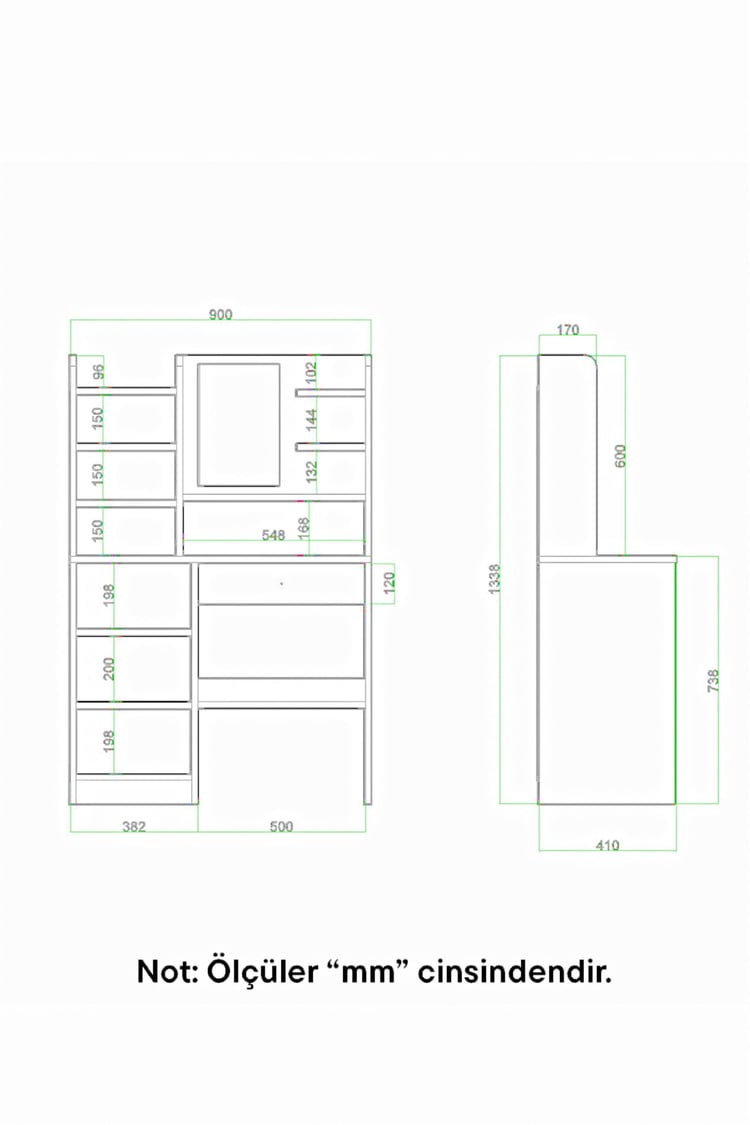 Evdemo Orkide Makyaj Masası Beyaz Atlantik Çam