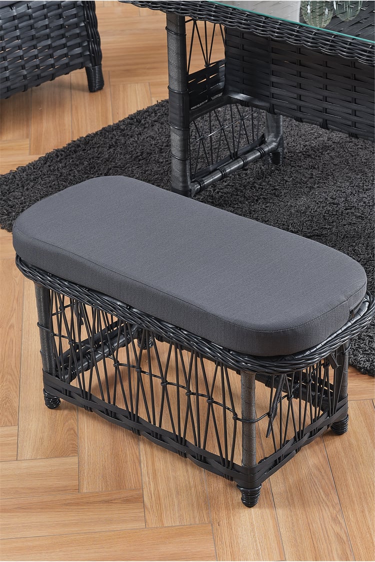 Evdemo Paris Rattan Puflu Bahçe Balkon Takımı 3+1+1 Cam Masalı Antrasit