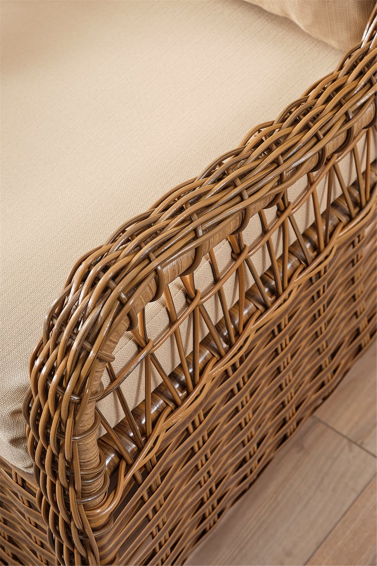 Evdemo Paris Rattan Puflu Bahçe Balkon Takımı 3+1+1 Cam Masalı Kahve