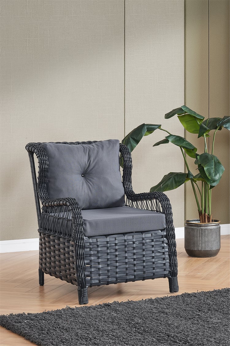 Evdemo Paris Rattan Puflu Bahçe Balkon Takımı 3+1+1 Cam Masalı Antrasit