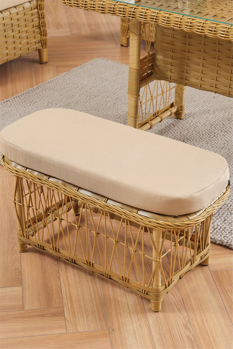 Evdemo Paris Rattan Puflu Bahçe Balkon Takımı 3+1+1 Cam Masalı Cappuccino